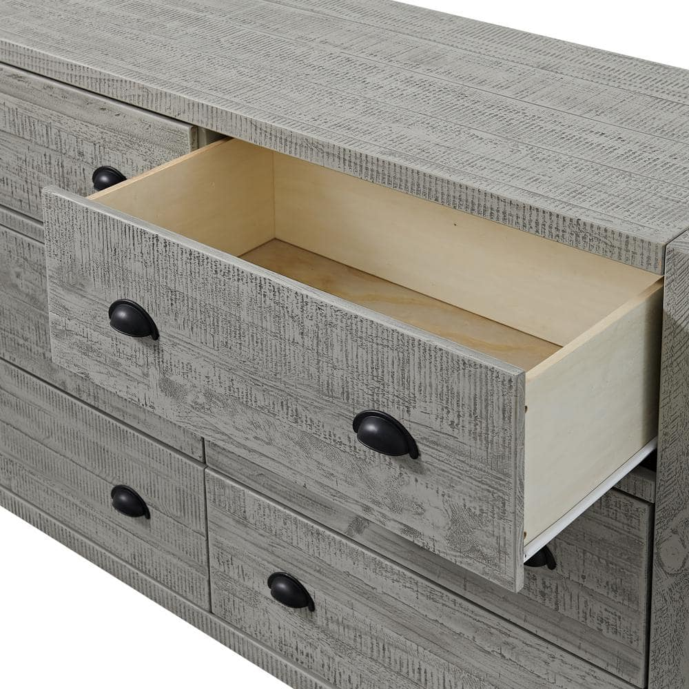 Alaterre Furniture Arden 6-Drawer Double Dresser, Solid Pine Wood, Black Metal Pulls, Anti-Tipping Kit Included, Modern Farmhouse Design, Driftwood Gray