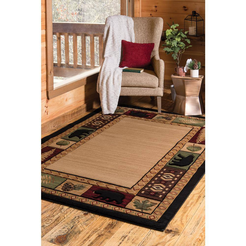 Designer Home Woodlands Area Rug 2055 40426 Homestead Beige Trees Leaves 7' 10" x 10' 6" Rectangle