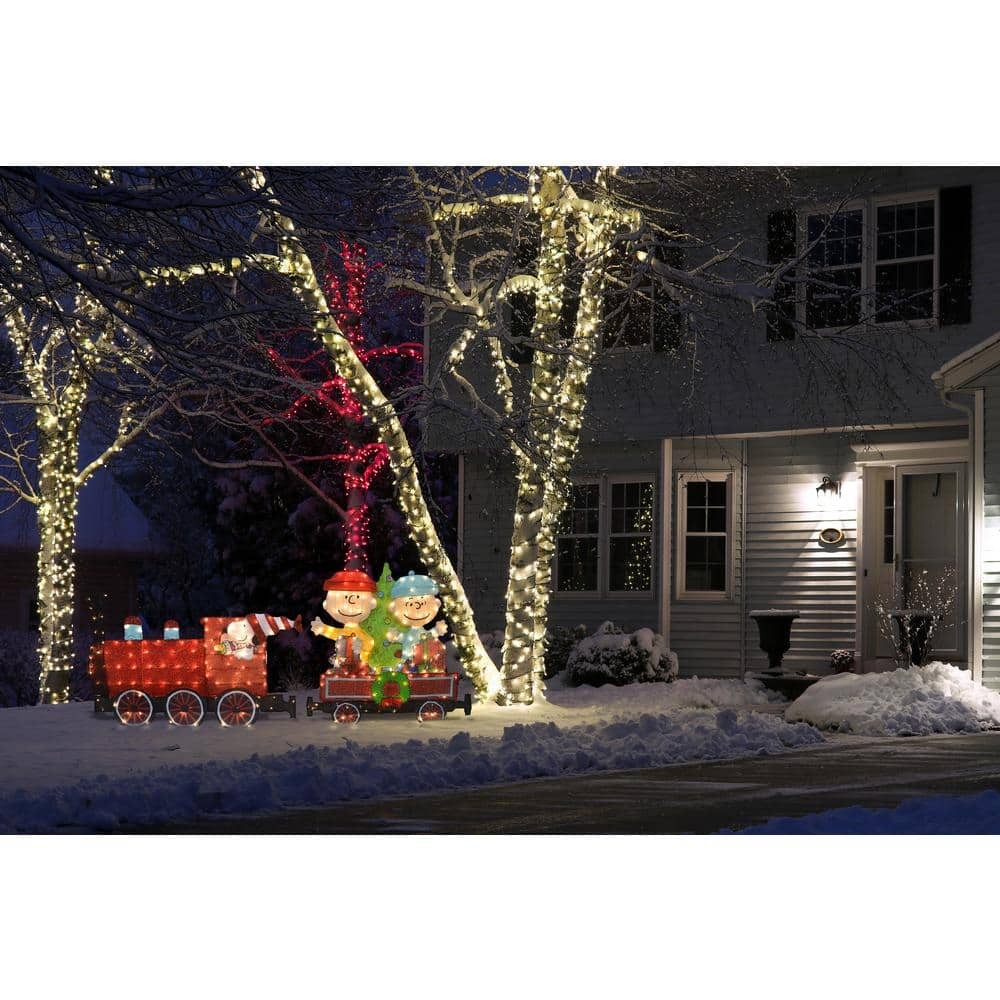 79 inch Wide Red Train with Peanuts Gang 2PC Set Outdoor 2D LED Yard Décor