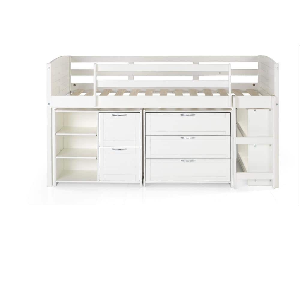 Donco Kids Louver Panel Modular Low Loft Bed in White Finish - Combo Set A