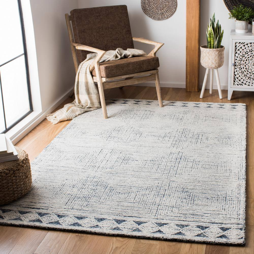 SAFAVIEH Abstract Augustine Geometric Wool Area Rug, Ivory/Navy, 10' x 14'