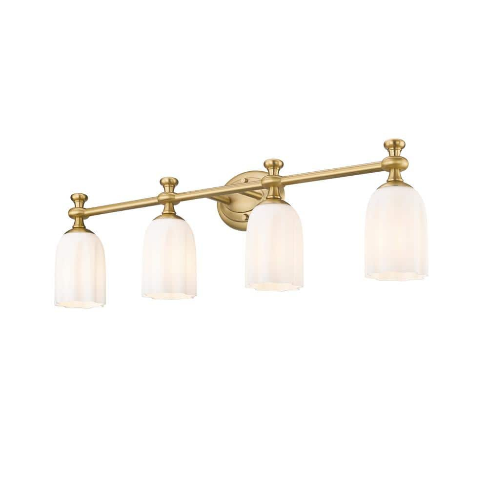 Orion 31.25" Gold Vanity Light with Opal Glass Shades