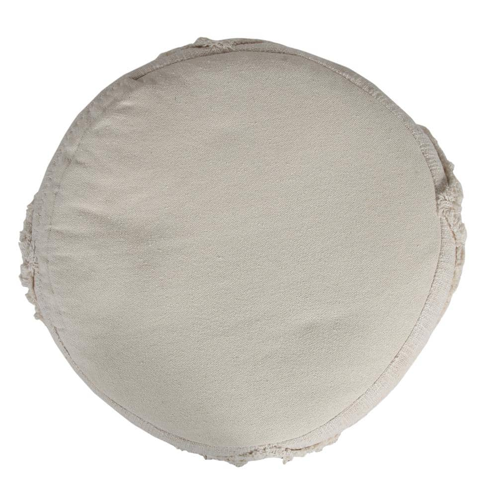 LR Home Small Over-tufted Diamond Indoor Round Pouf, Beige, 18" x 18" x 14"