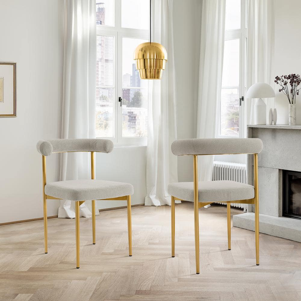 Shannon Dining Chair with Gold Brushed Stainless Steel and Taupe Fabric - Set of 2