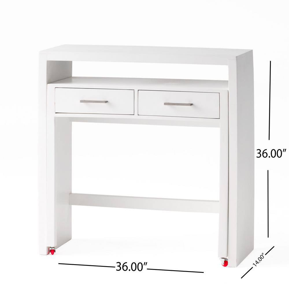 Noble House Elina Mango Wood Secretary Desk with Storage, White