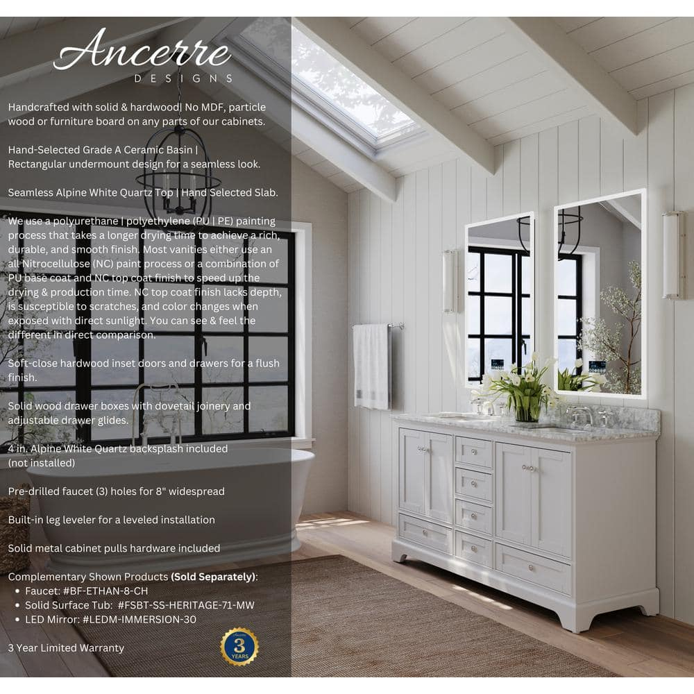 Ancerre Designs Audrey 60" Wood Bathroom Vanity Set in White