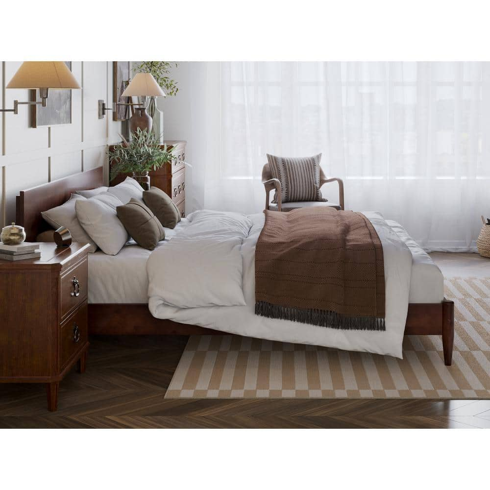 AFI Aria King Modern Solid Wood Low Profile Platform Bed, Walnut