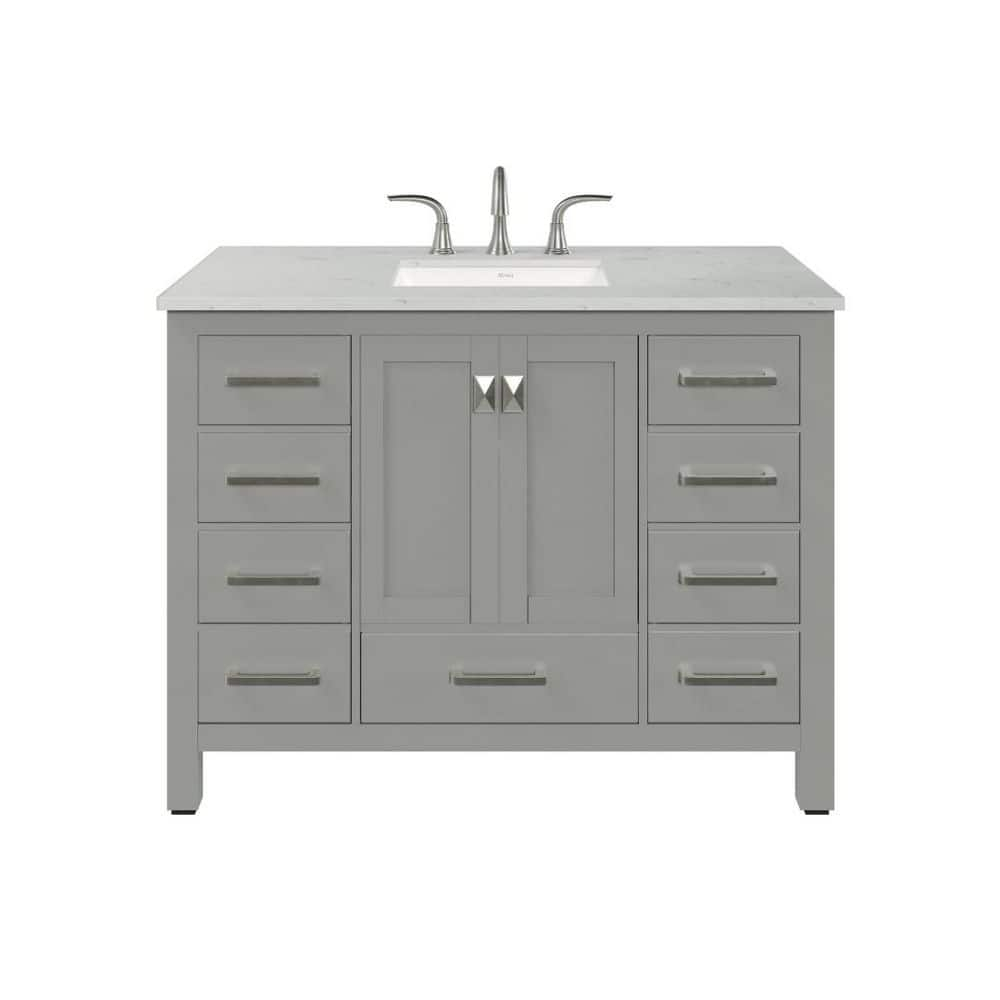 Eviva Aberdeen 42"W x 22"D Gray Bathroom Vanity with White Carrara Quartz Countertop and Undermount Porcelain Sink