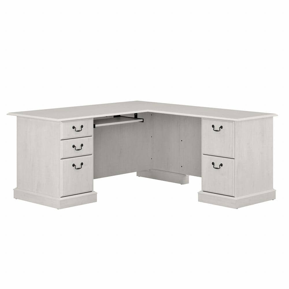 Bush Furniture Saratoga L Shaped Computer Desk with Drawers in Linen White