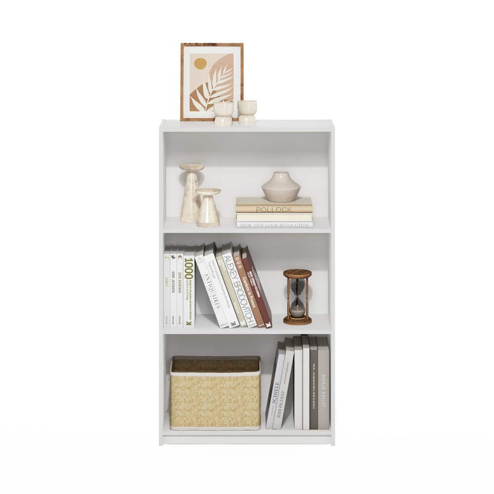 Furinno Basic 3-Tier Bookcase Storage Shelves, White/White