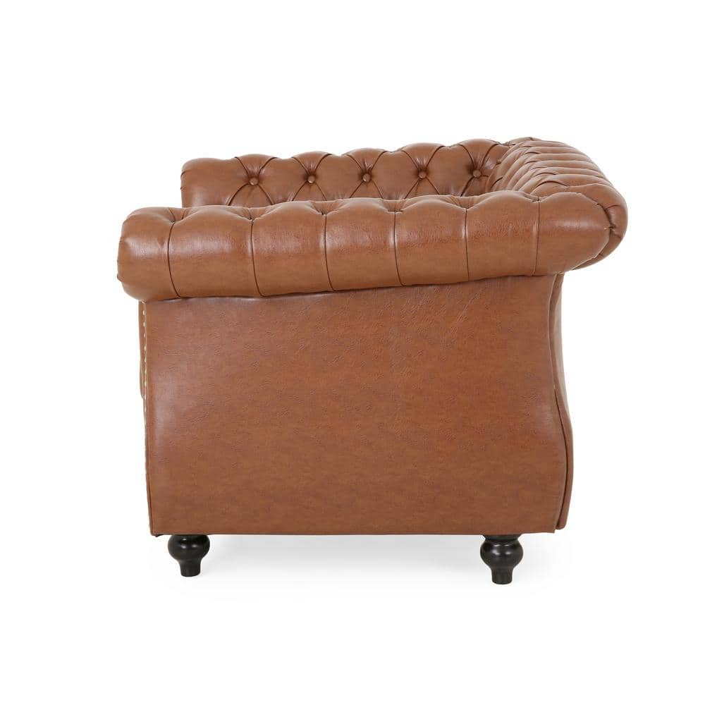 Silverdale Cognac Brown Faux Leather Club Chair with Nailhead Trim (Set of 2)