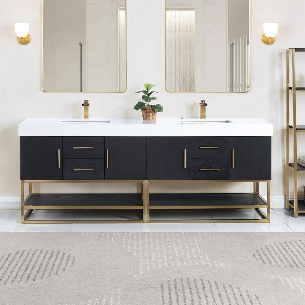 Altair Design Bianco 4-Drawer Composite Stone & Wood Vanity in Black Oak/White