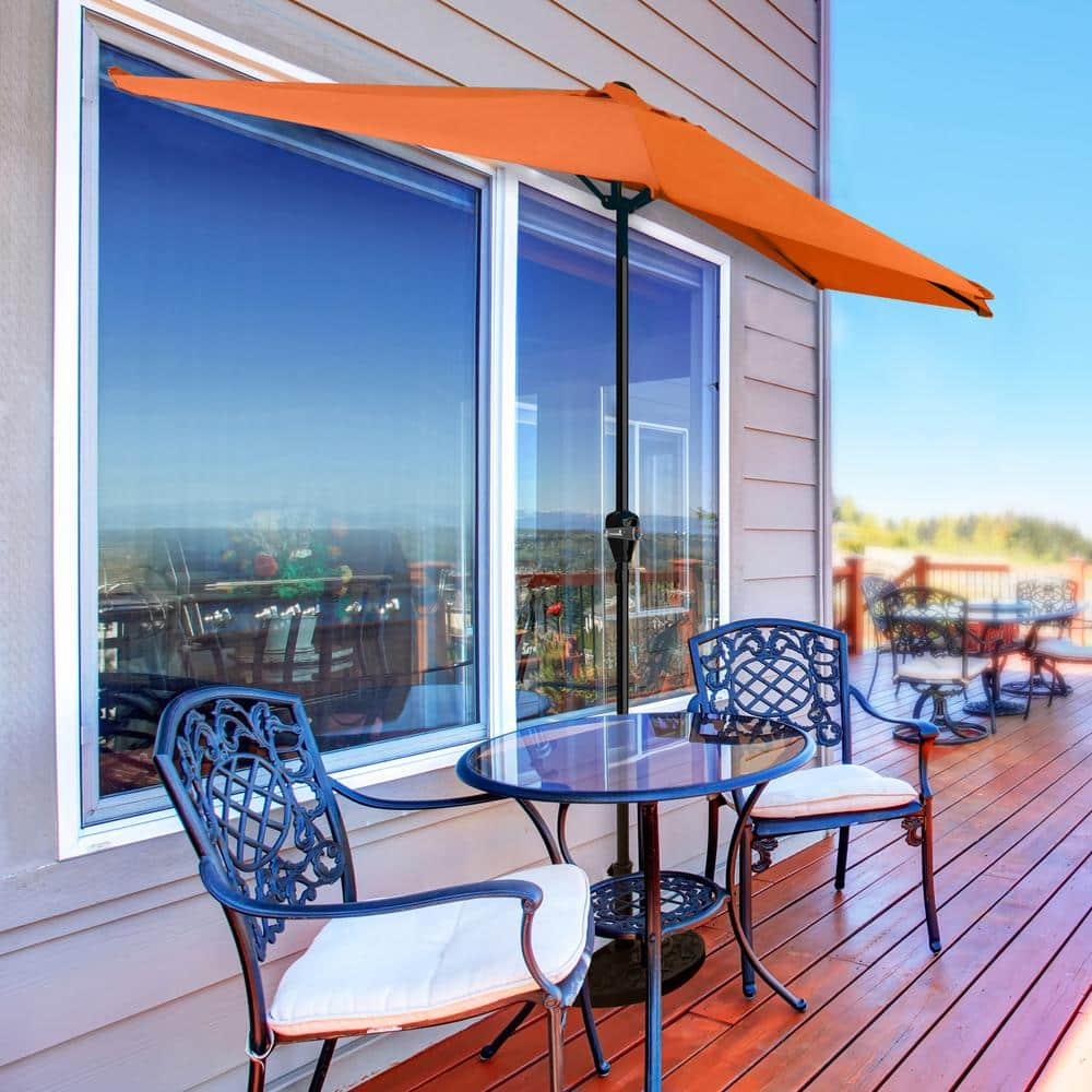 Pure Garden 9ft Half Umbrella for Balcony, Porch, or Deck, Terracotta