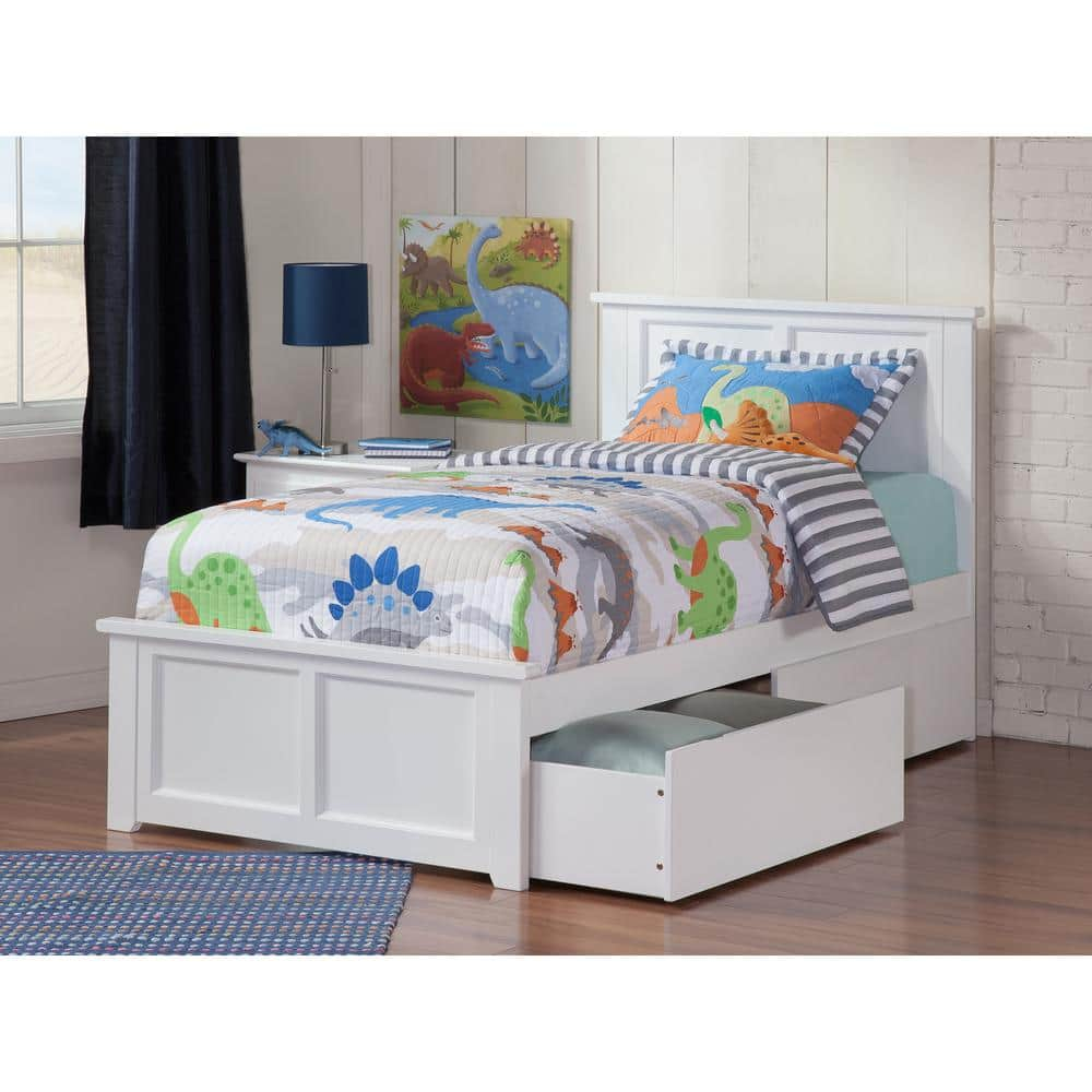 Madison Twin XL Platform Bed with Matching Foot Board with 2 Urban Bed Drawers in White
