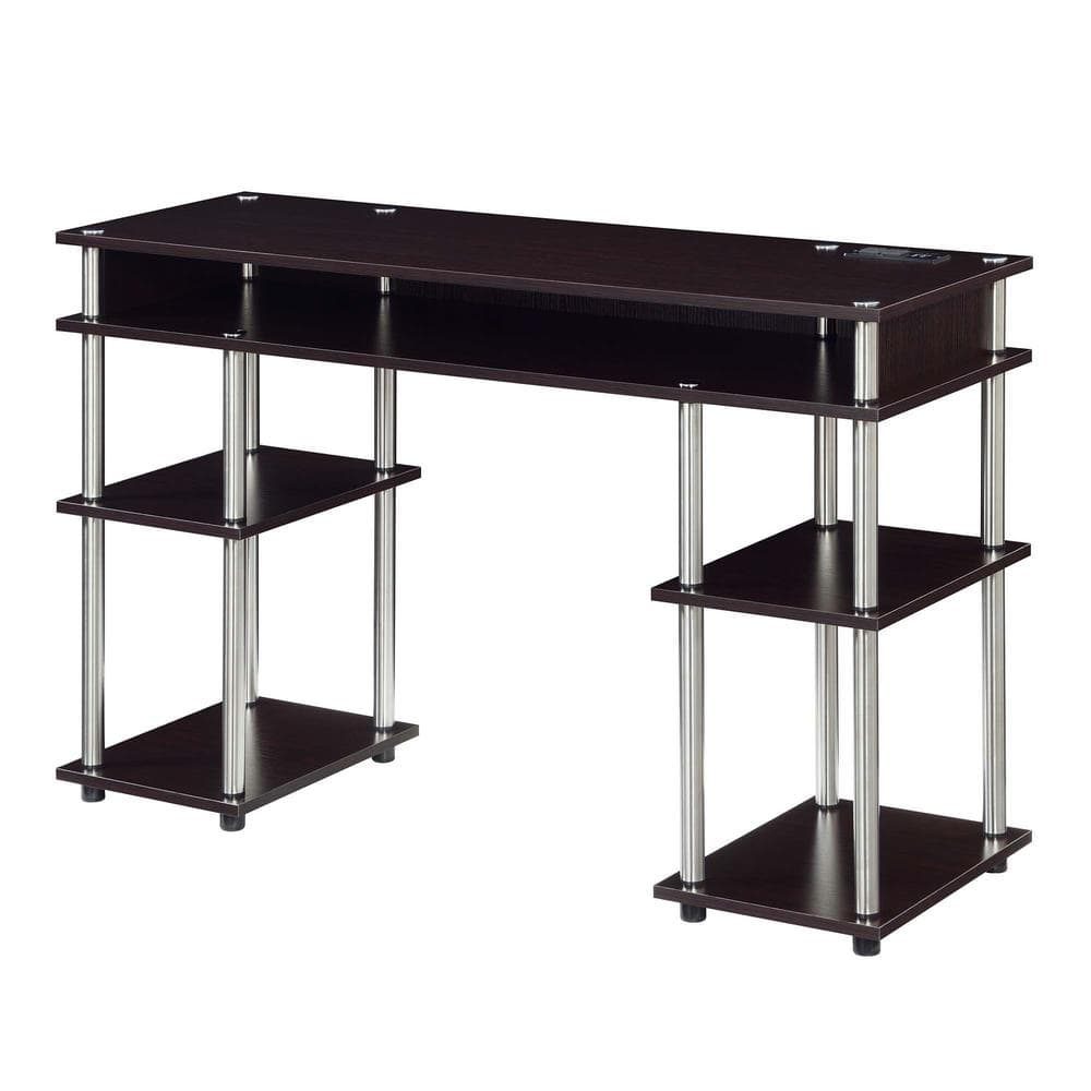 Adult, Designs2Go No Tools 30 inches Tall Student Desk with Charging Station and Shelves, Espresso