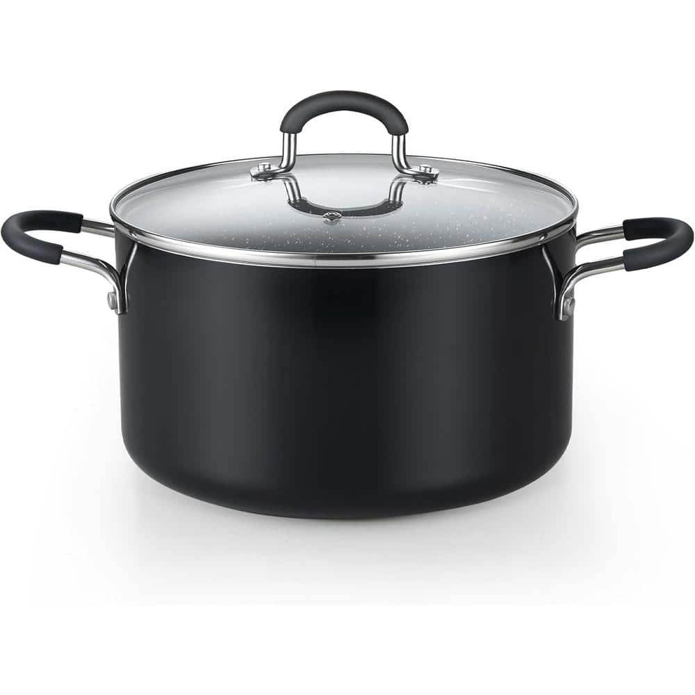 Cook N Home 6-Quart Nonstick Stockpot with Lid, Professional Granite Stock Pot Non Stick Soup Gumbo Pasta Cooking Pot with Silicone Handle, Heavy Gauge Aluminum Induction Cookware, Marble