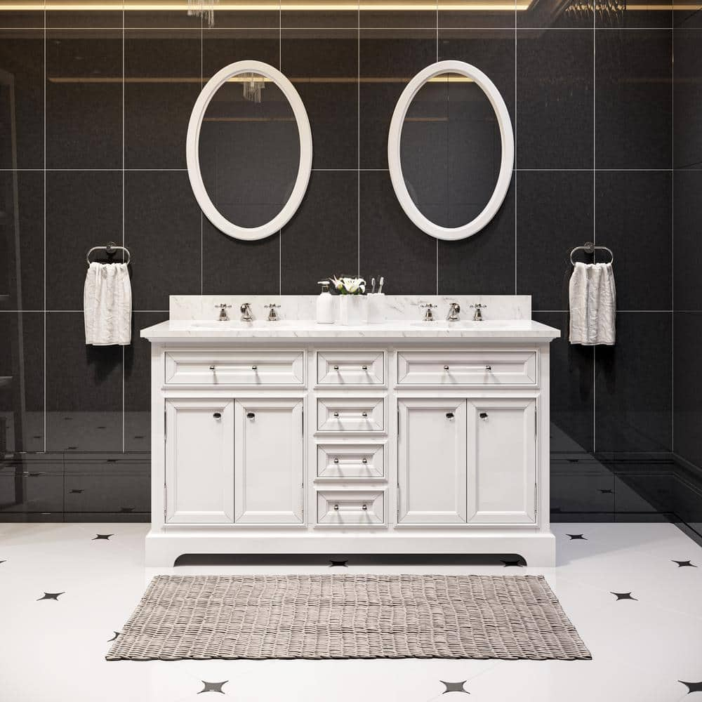 Water Creation Derby 60" Wood Double Bathroom Vanity in Pure White & Chrome