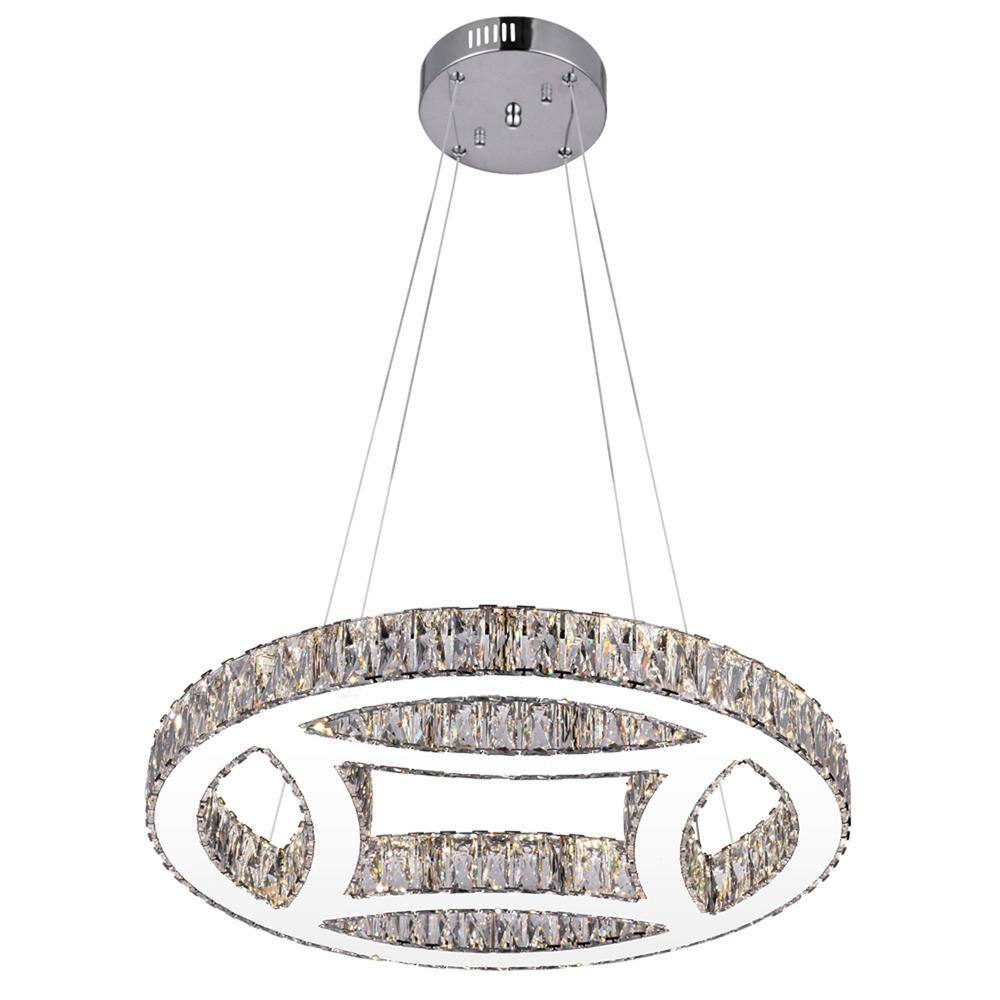 Geometric Chrome 20" LED Chandelier with Dazzling Crystals