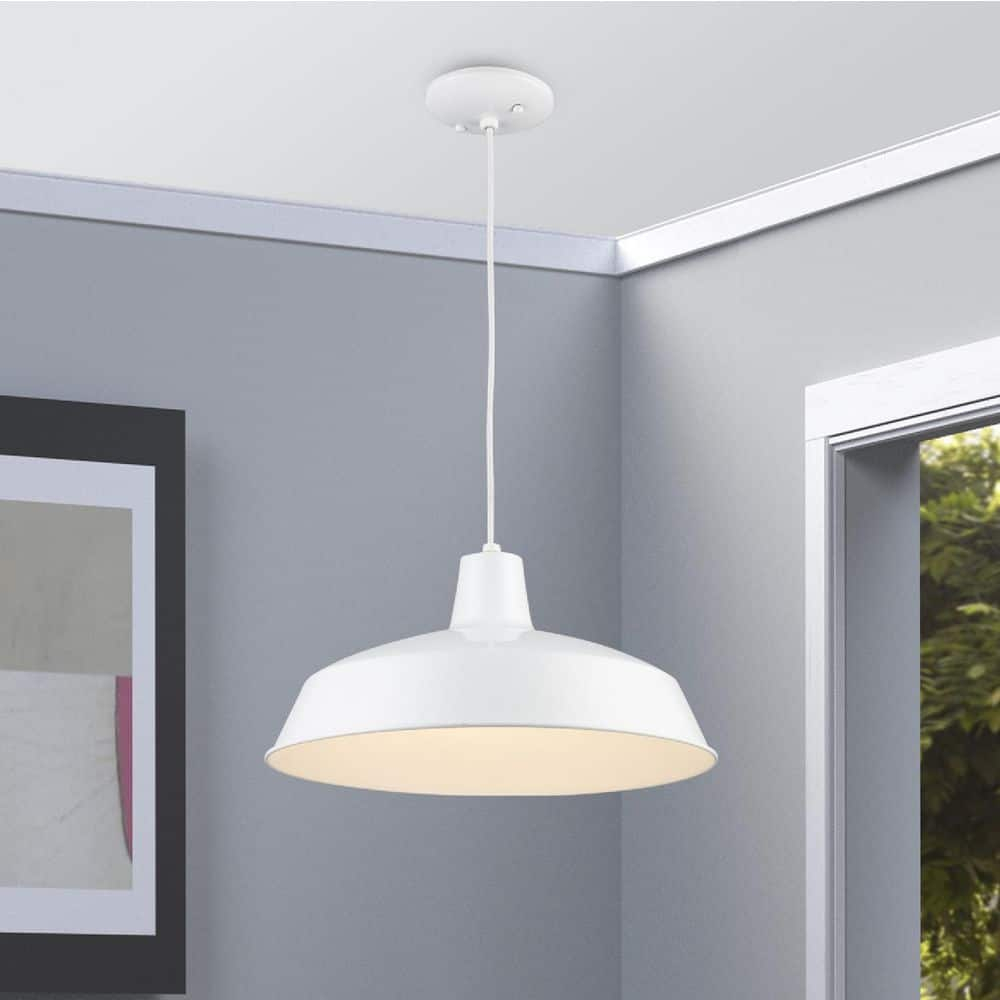 Lucid Lighting White Industrial Dome Medium Hanging Pendant Light