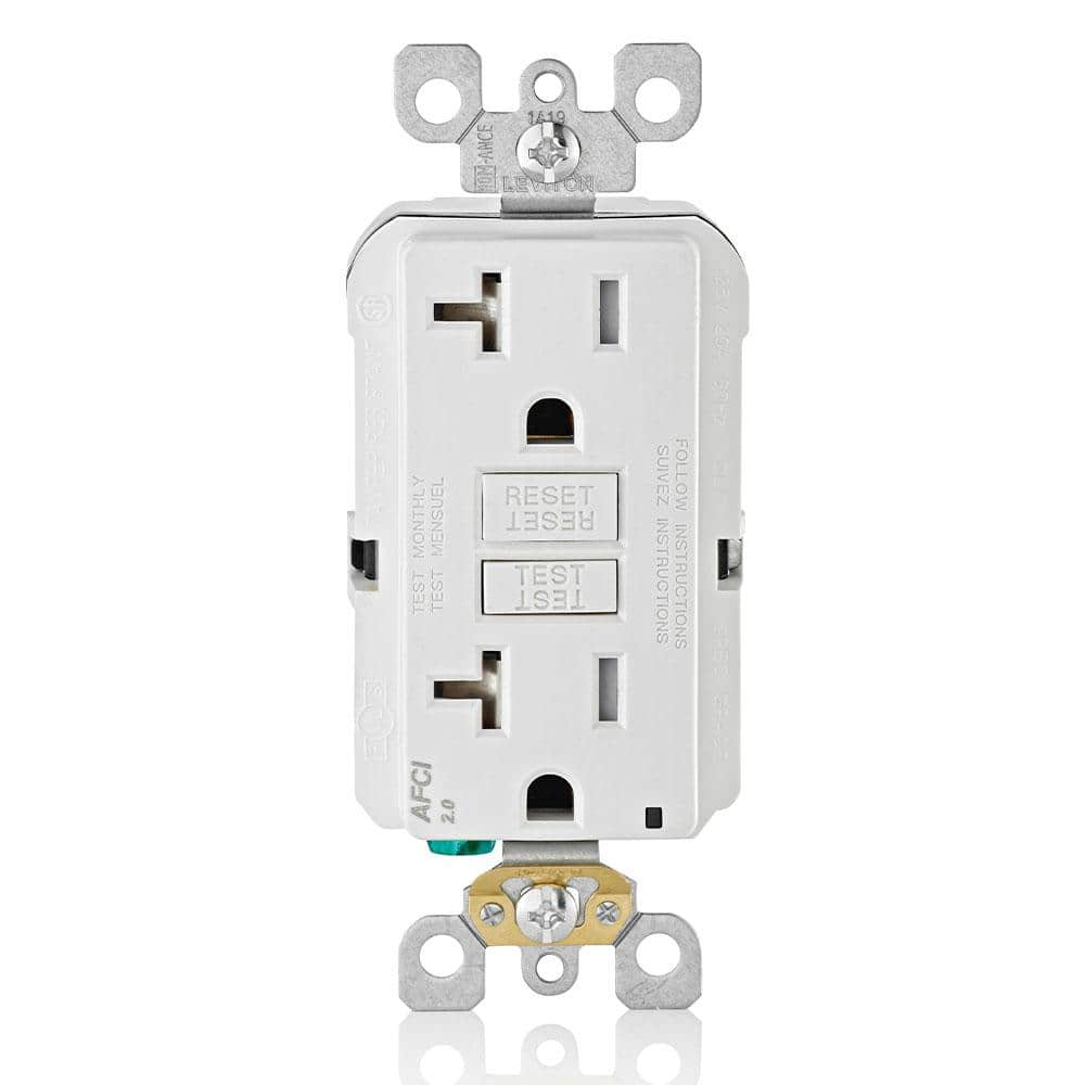 Leviton AFCI Outlet, 20 Amp, Self Test, Tamper-Resistant with LED Indicator Light, Protection from Electrical Fires, AFTR2-W, White