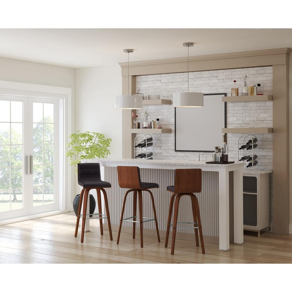 Armen Living 30" Vienna Faux Leather Barstool Brown: Mid-Century Modern, Wood Legs, Padded Back, Fixed Height