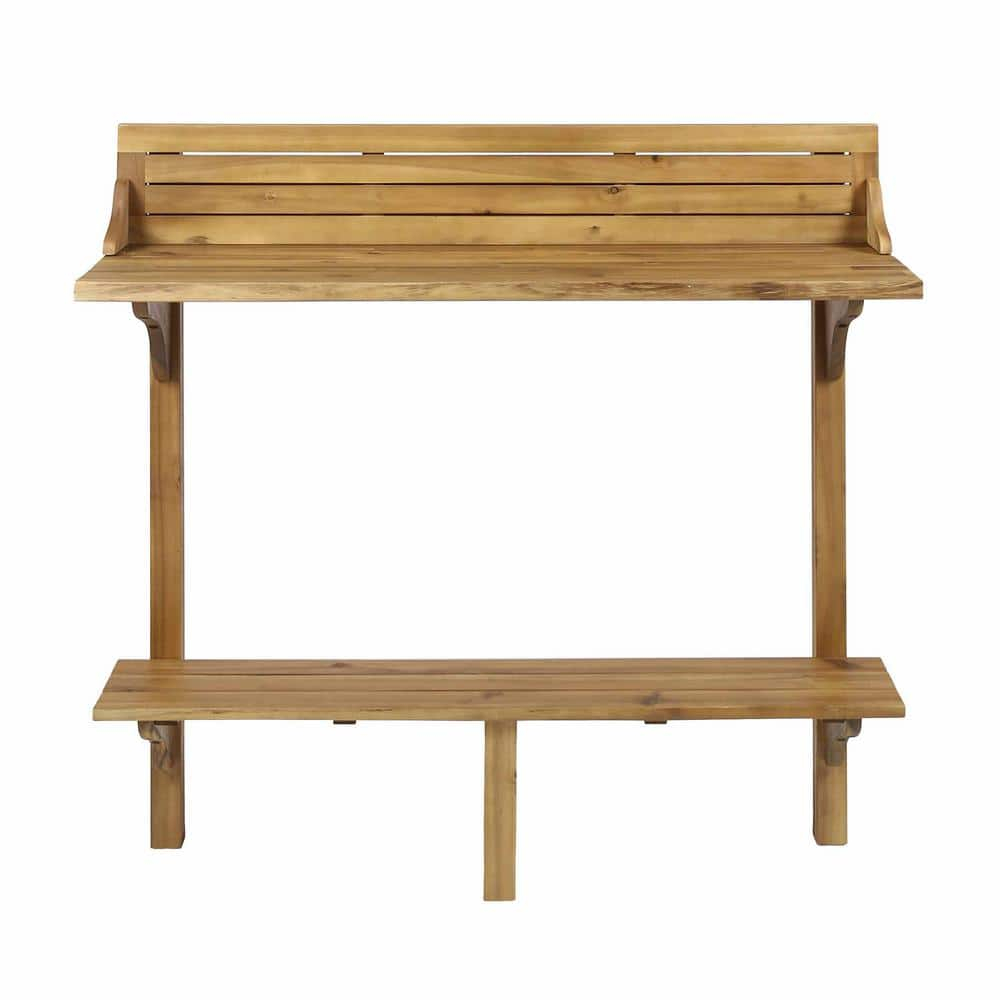Noble House Caribbean Outdoor Natural Acacia Wood Balcony Bar Table