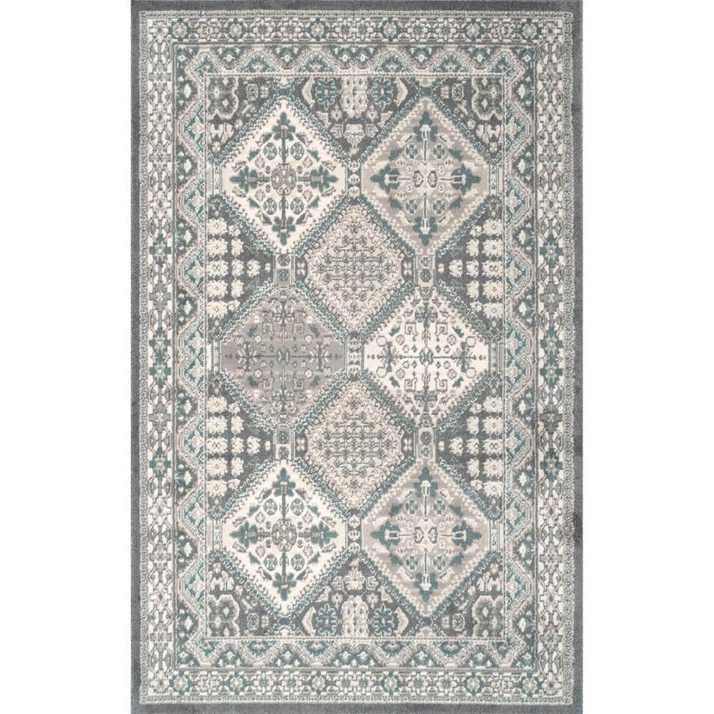Becca Vintage Tiles Charcoal 7 ft. x 9 ft. Living Room/Bedroom/Dining Room Area Rug