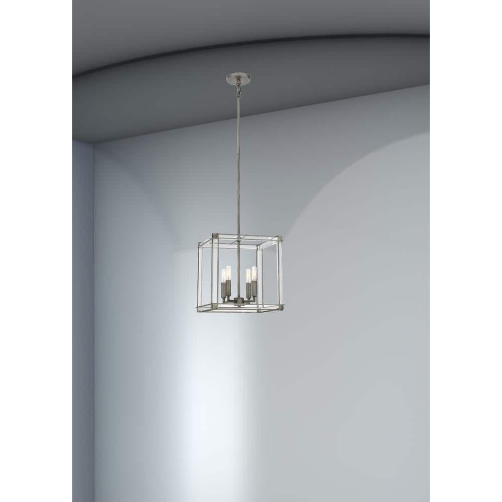 Langen Square Antique Nickel 4-Light Pendant with Clear Accents