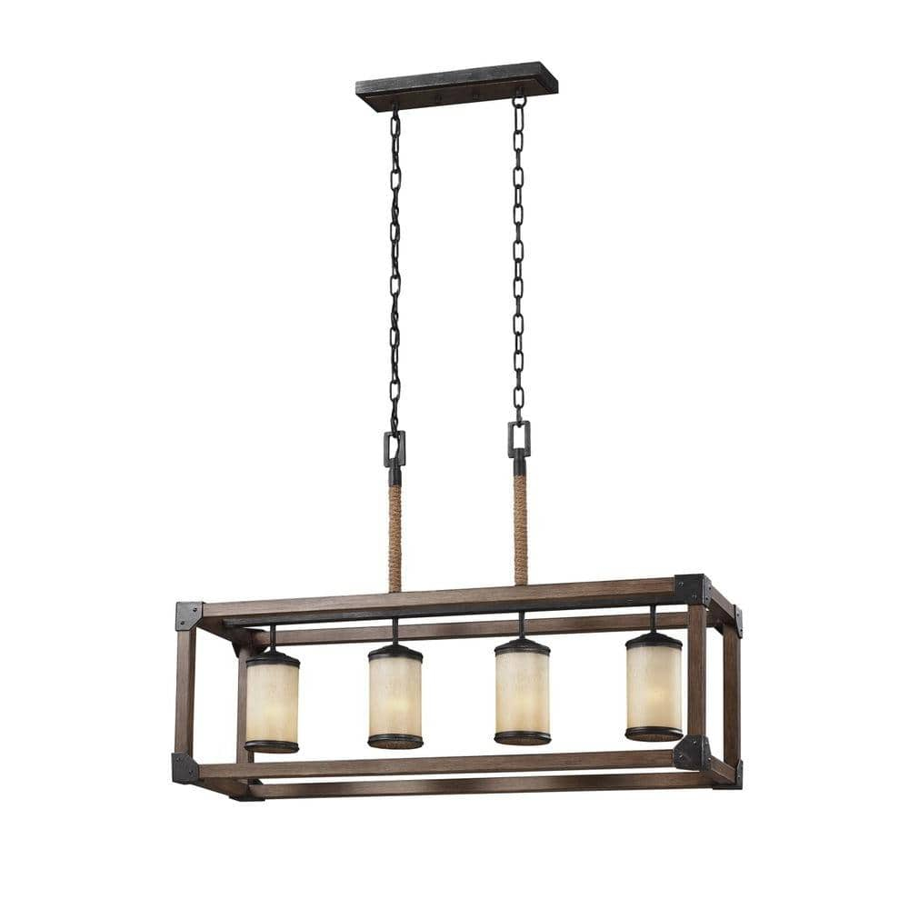 Stardust Finish Four-Light Island Pendant with Creme Parchment Glass