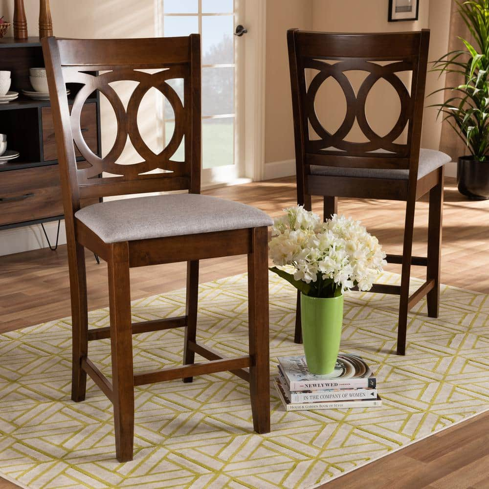 Set of 2 Lenoir Upholstered Wood Pub Chairs Gray/Walnut - Baxton Studio: Oak Frame, Foam Padded, Cut-Out Back Design