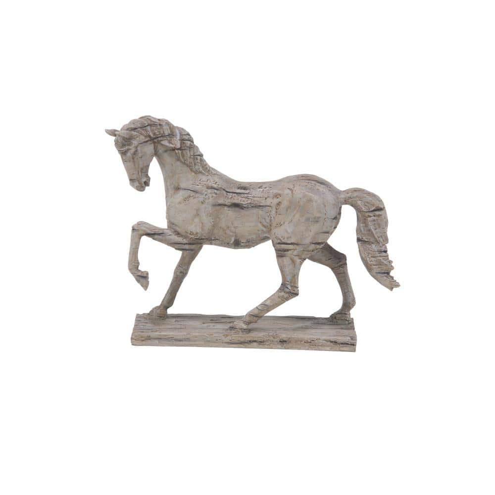 Beige Resin Prancing Horse Figurine with Weathered Finish