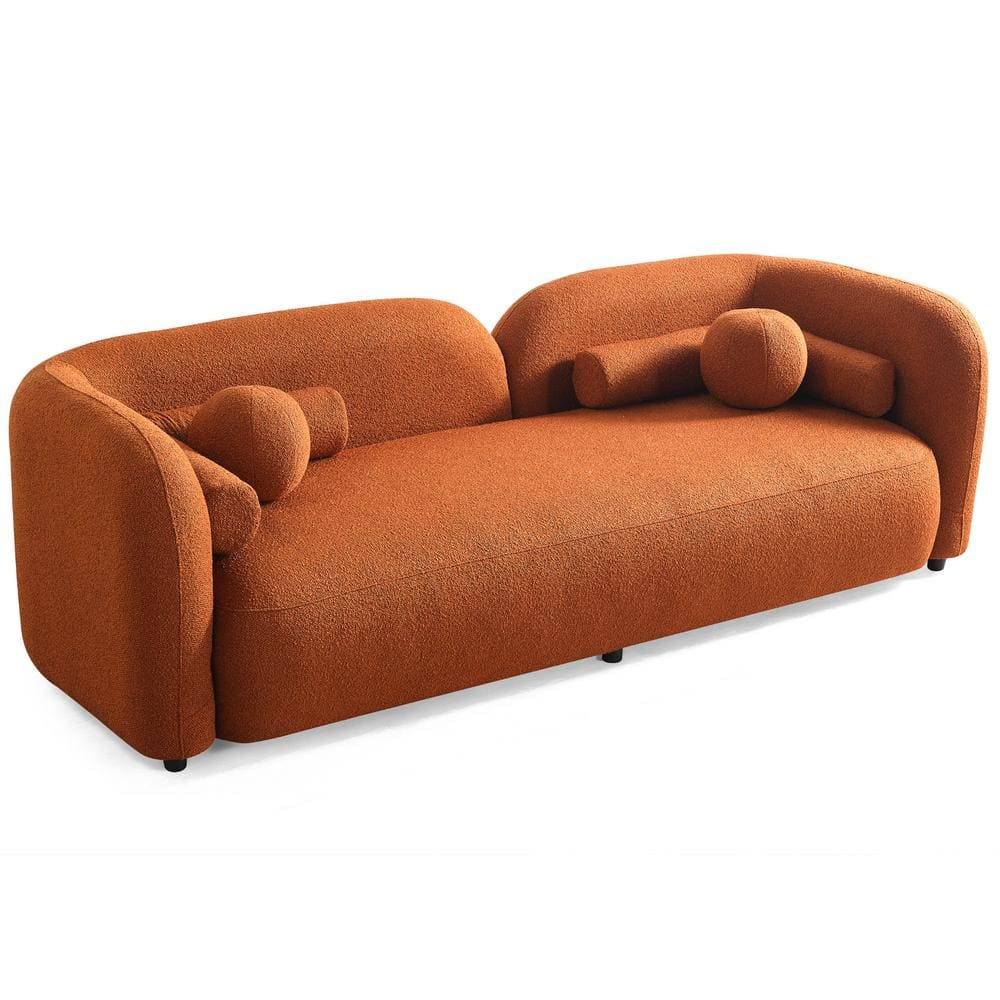 Pemberly Row Luxury Modern Orange Boucle Fabric Curvy Arm Couch