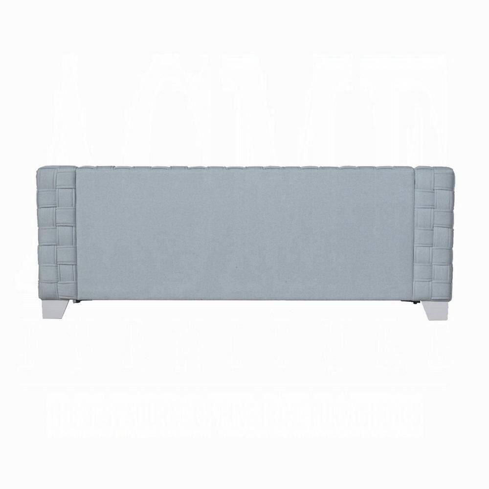 White and Teal Chenille 85" Track Arm Sofa