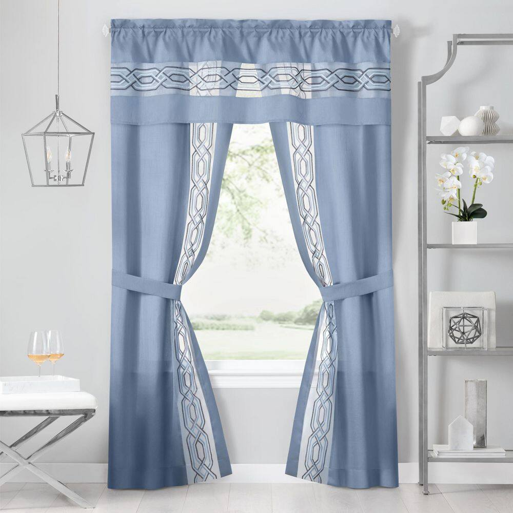 Achim Paige Rod Pocket 5 Piece Light Filtering Curtain Set, Blue, 55" x 63"