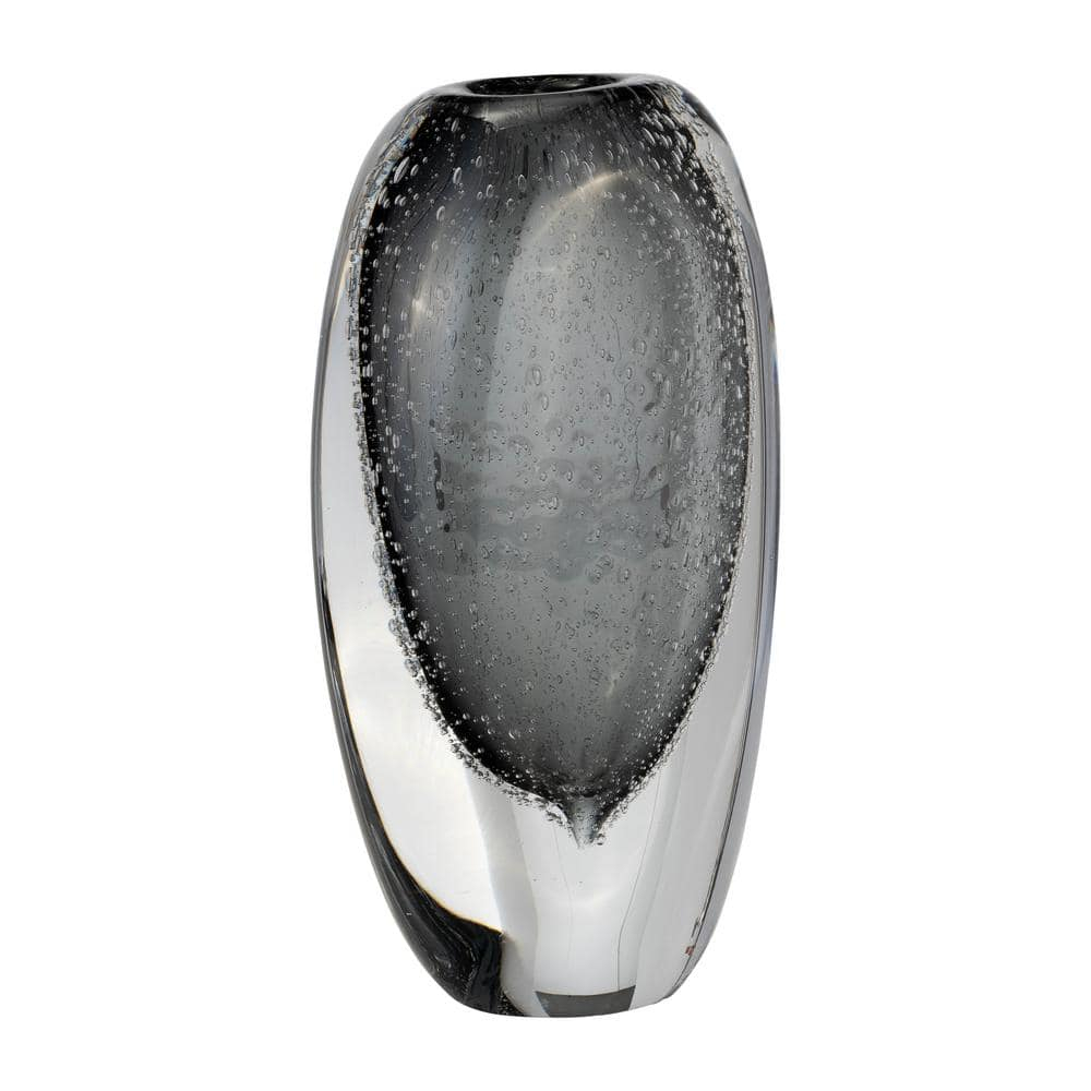 Sagebrook Home Glass, 9"H Ellipse Vase, Smoke, 9"H - 6.0" x 3.0" x 9.0"
