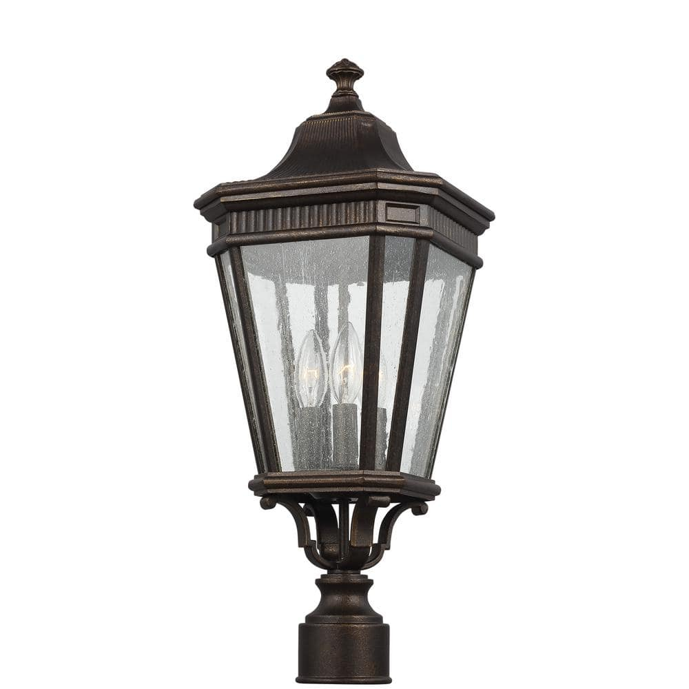 Cotswold Lane Grecian Bronze 3-Light Outdoor Post with Clear Seeded Glass