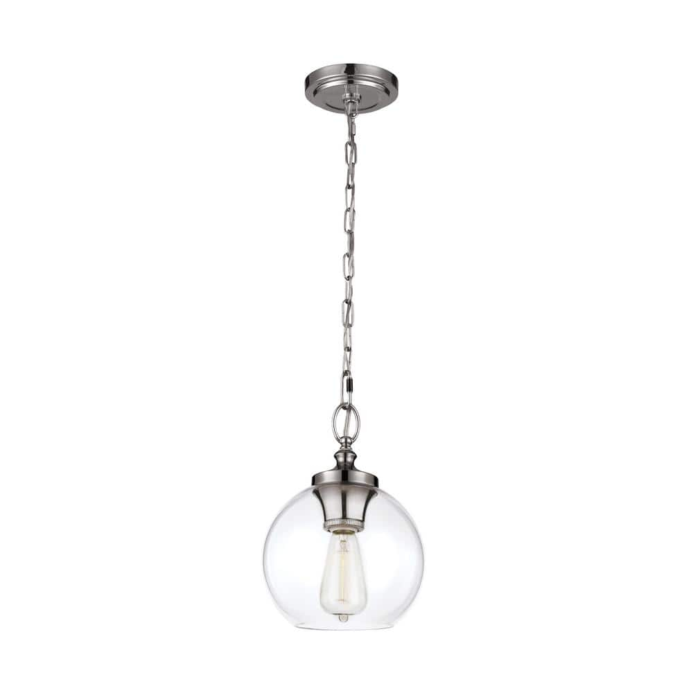 Polished Nickel Mini Globe Pendant with Clear Glass Shade