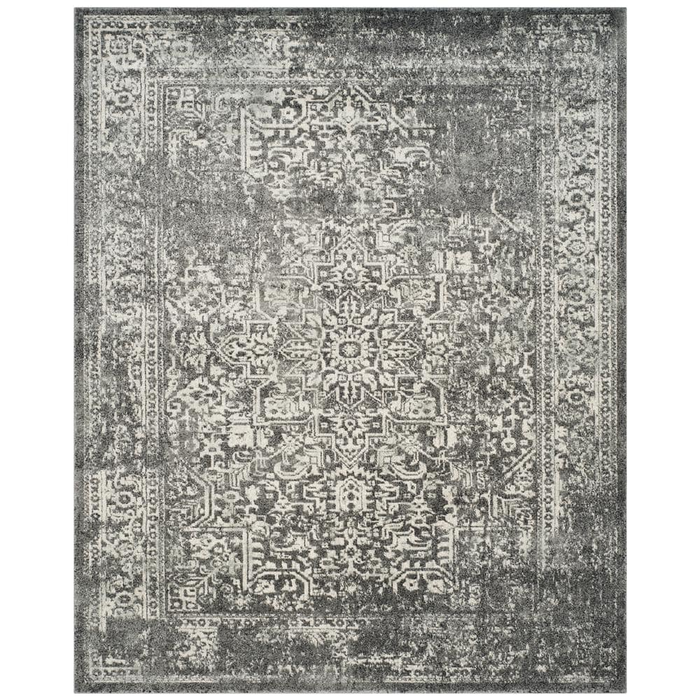 SAFAVIEH Evoke Trena Traditional Distressed Area Rug, Grey/Ivory, 9' x 12'