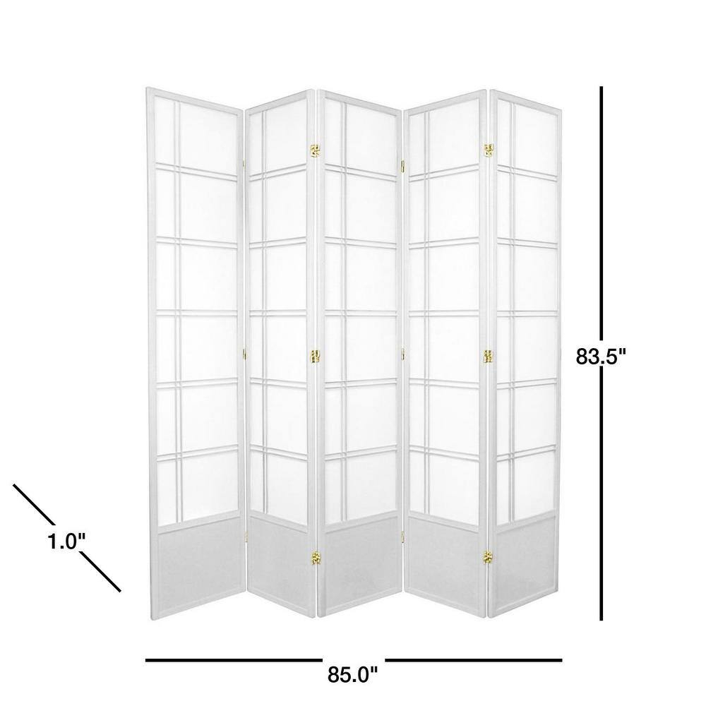 Oriental Furniture 7 ft. Tall Double Cross Shoji Screen - White - 5 Panel