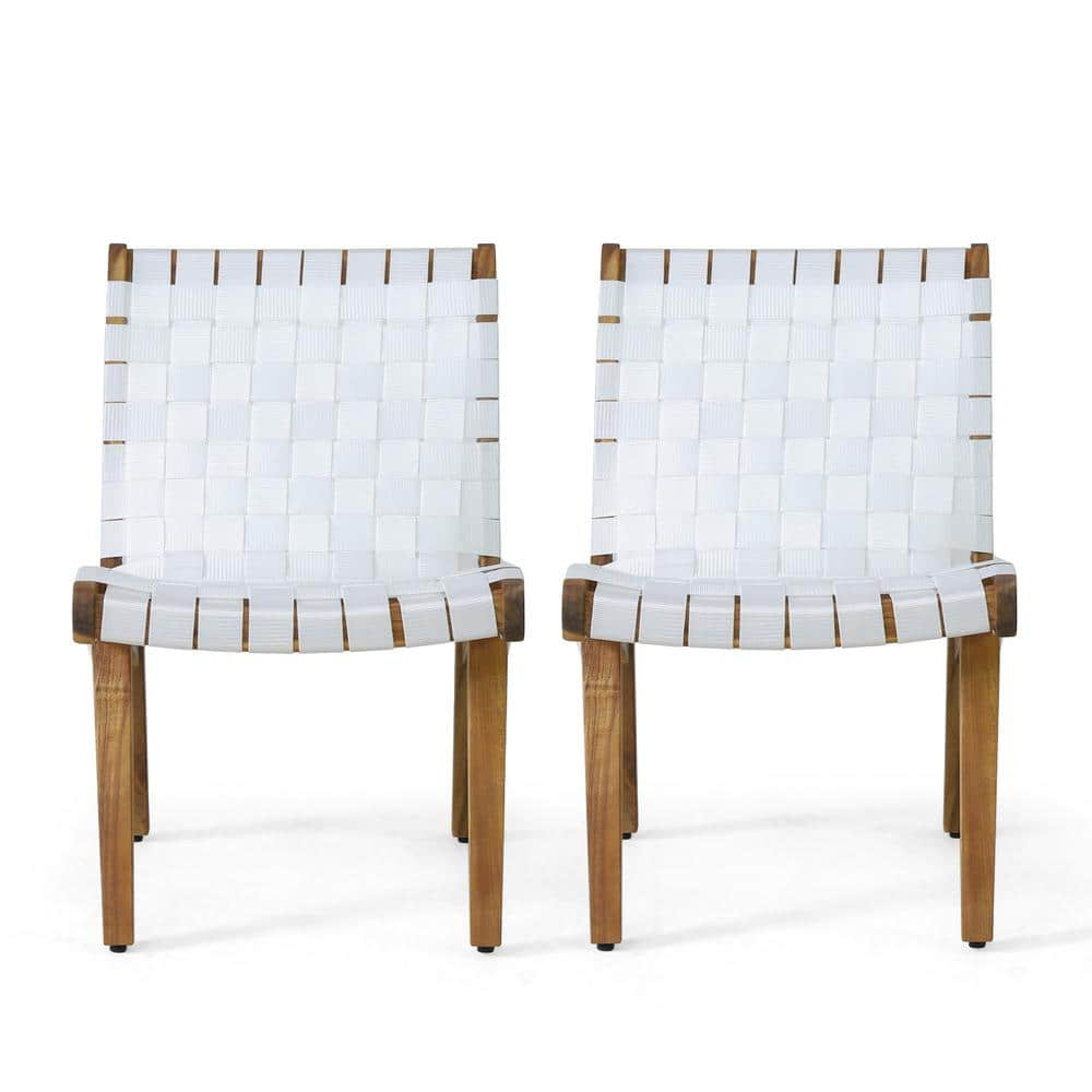 Morganton White and Teak Stationary Rope Weave Wood Outdoor Patio Lounge Chair (2-Pack)