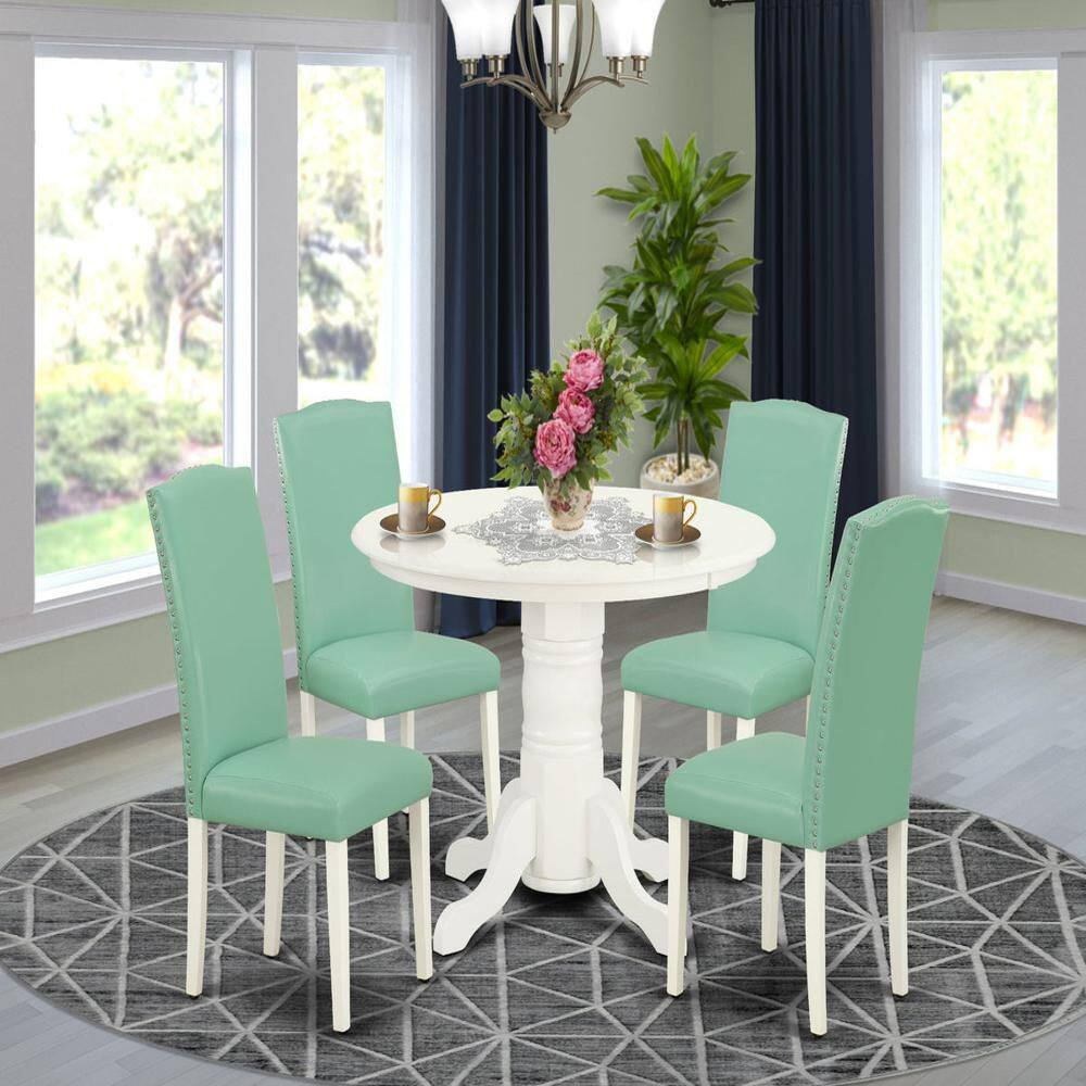 East West Furniture Shelton 5-piece Wood Dining Set in Linen White/Pond