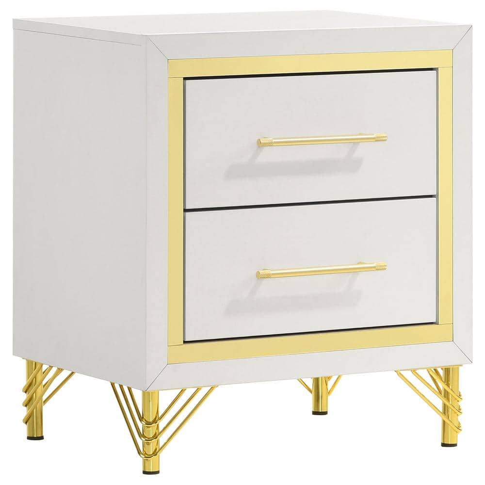 Coaster Lucia Modern 2-drawer Wood Nightstand Bedside Table White and Gold