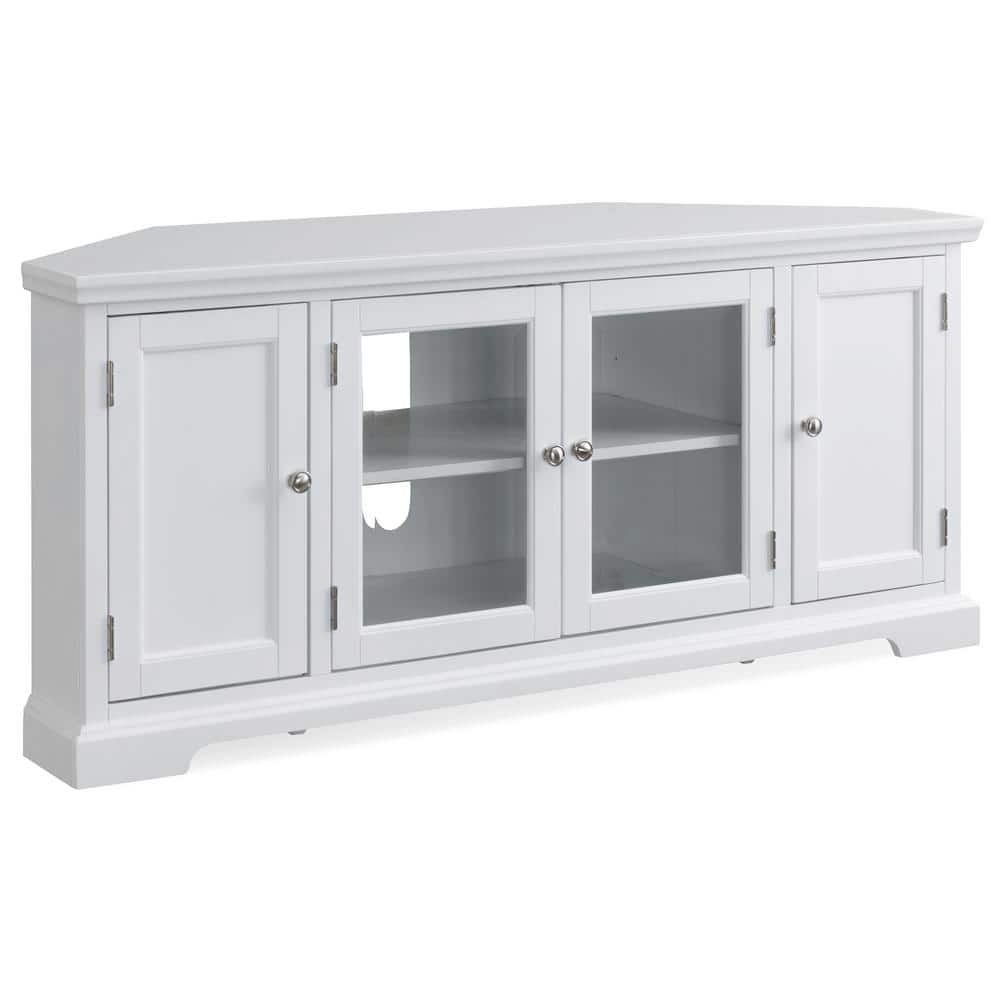 Leick Home 85386 Corner TV Stand with Enclosed Storage For 65" TV's, White
