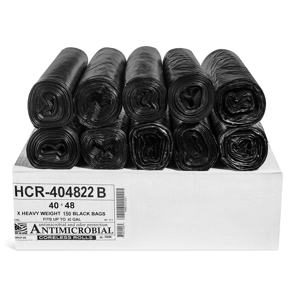 45 Gal. 22 Mic (eq) Black Trash Bags 40 in. x 48 in. Pack of 150 for Janitorial and Industrial
