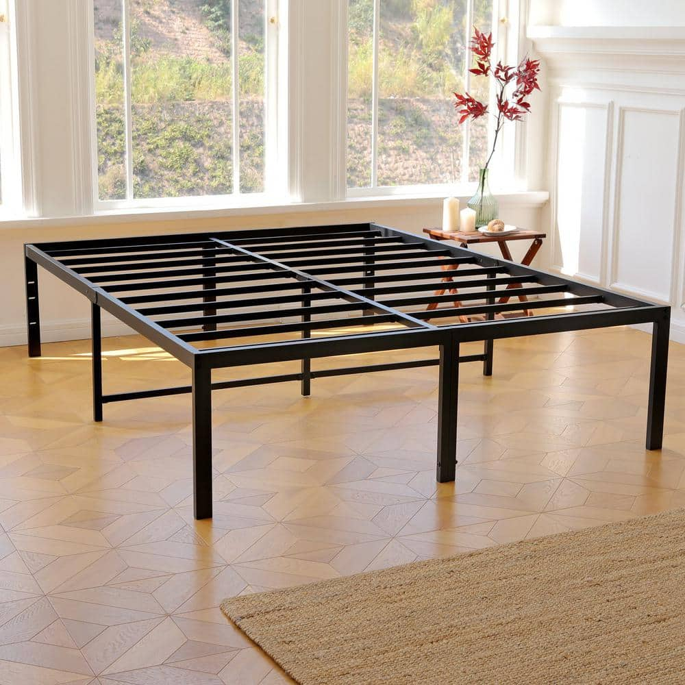 Lusimo Full Size Bed Frame 18 inch Heavy Duty Platform Metal Bed Frame Full with Attach Headboard Hole Anti Slip Support Mattress Foundation, Black
