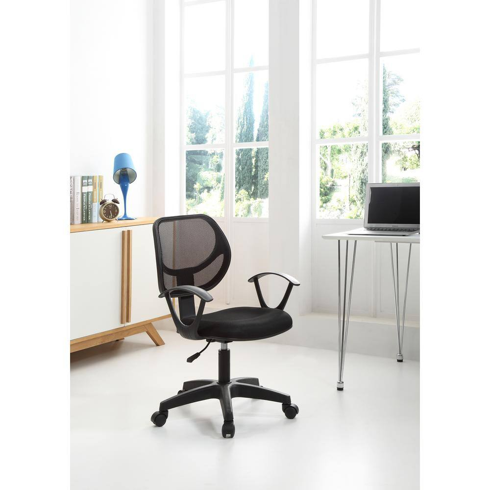 Hodedah Mesh, Mid-Back, Adjustable Height, Swiveling Task Chair, Black