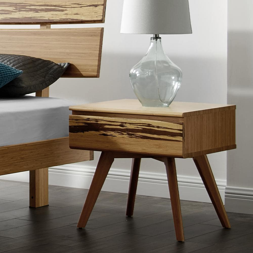 Azara Caramelized Bamboo Nightstand with Tiger Accents