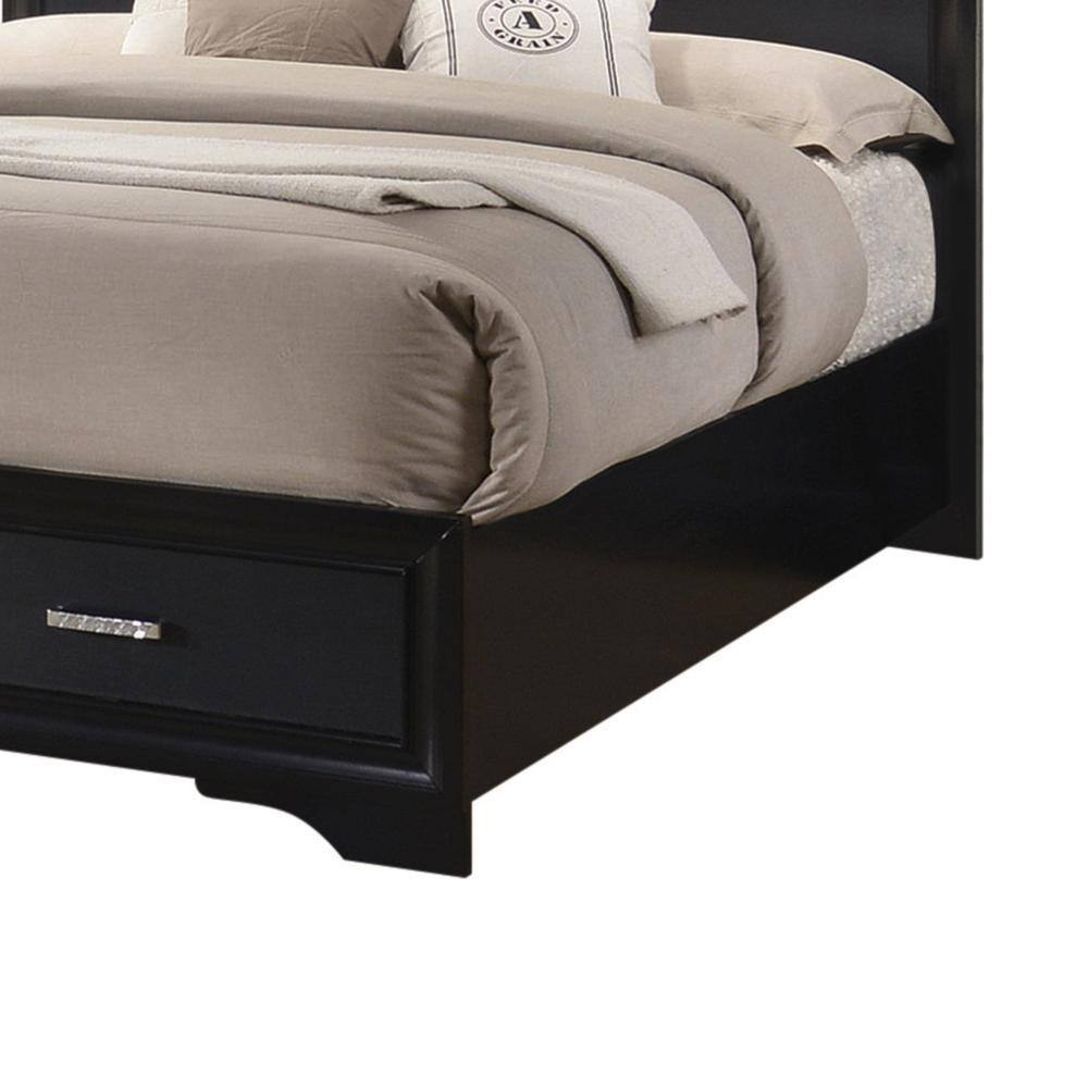 Transitional 2 Drawer Wooden Queen Size Bed with Glitter Stripe Black - Saltoro Sherpi