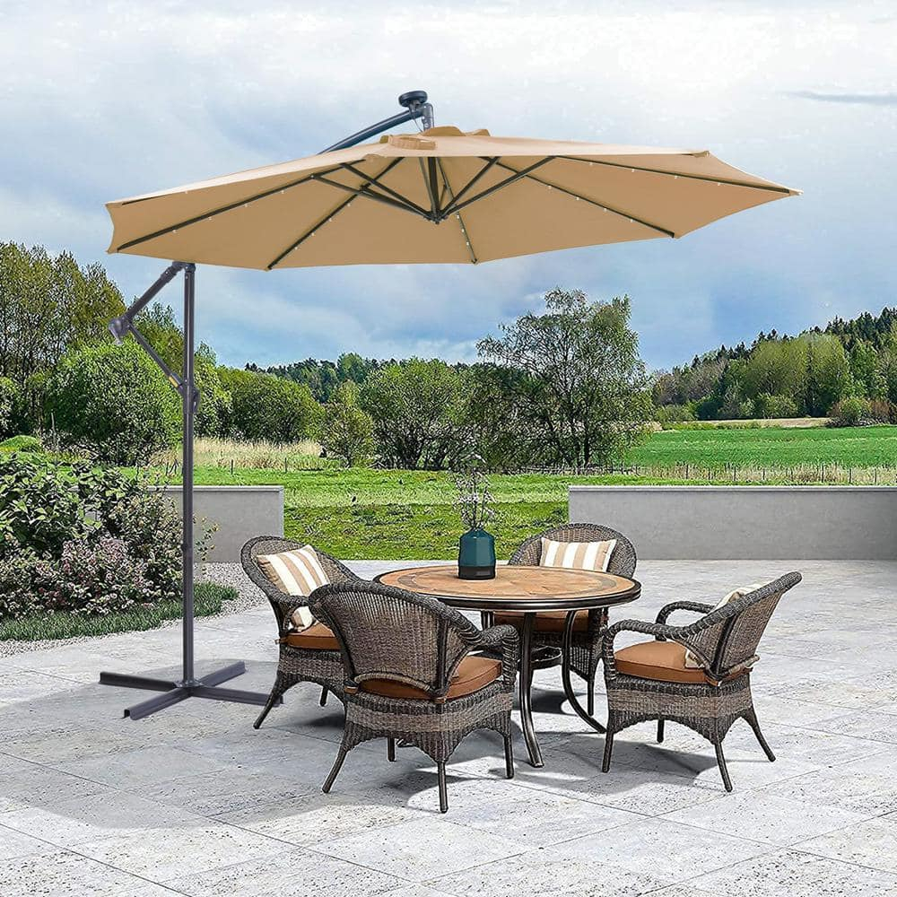 Taupe 10 ft. Cantilever Patio Umbrella with Solar LED Lights