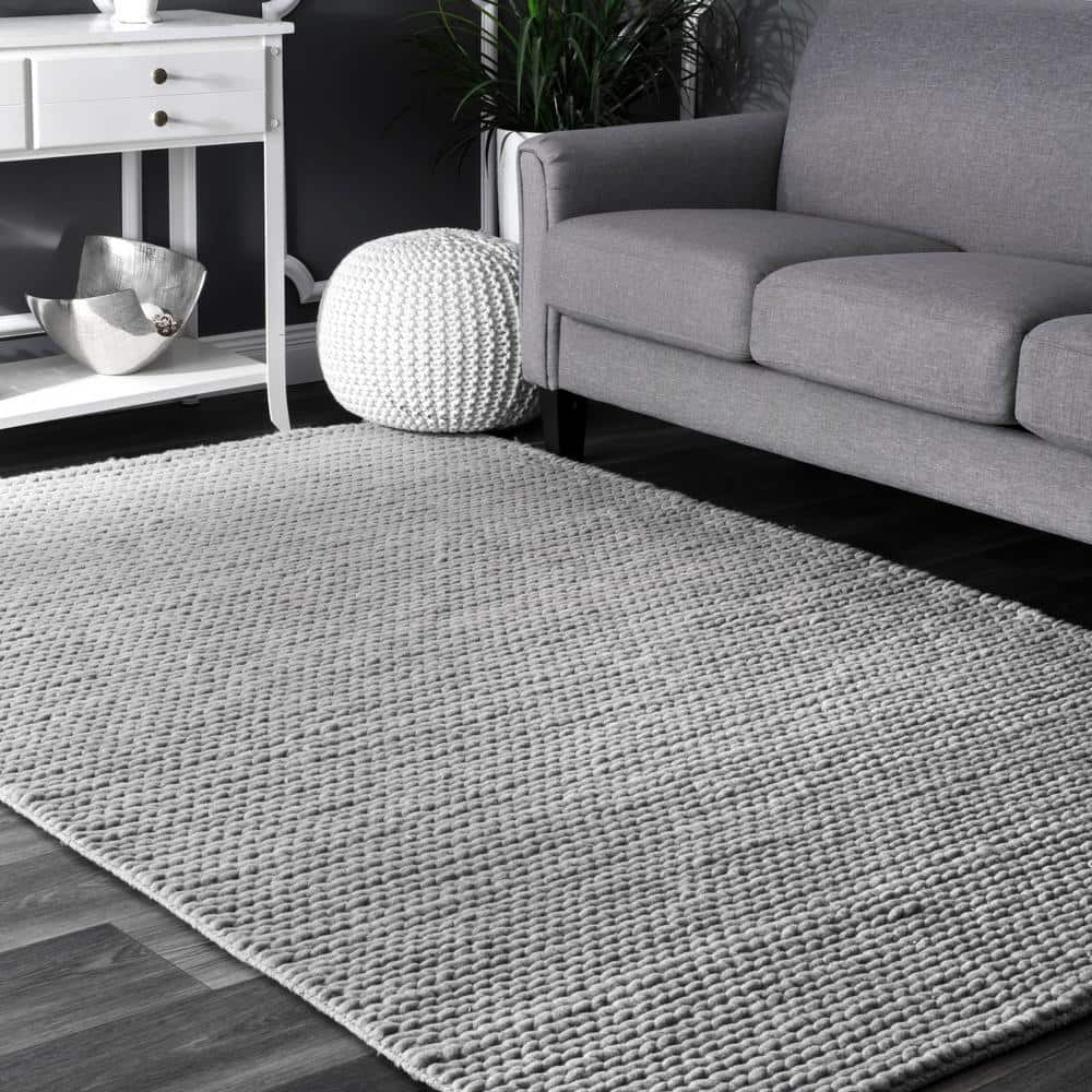 nuLOOM Penelope Braided Wool Light Gray 9' x 12' Farmhouse Area Rug